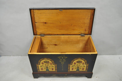 Antique Pennsylvania Dutch Colonial Blue Hand Painted Blanket Chest Trunk