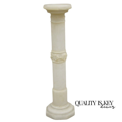 Antique Italian Carved Alabaster Maple Leaf Classical Pedestal Column Stand