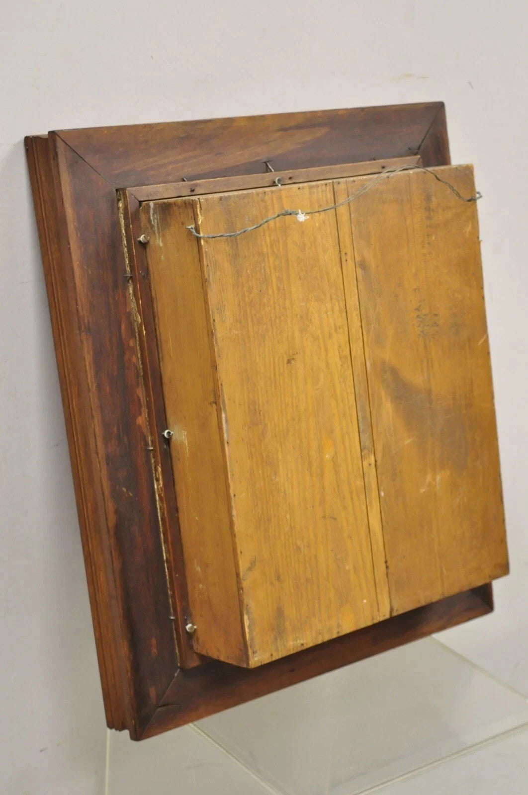 Victorian Mahogany Deep Shadow Box Frame Felt Cotton Mourning Wreath Wall Art