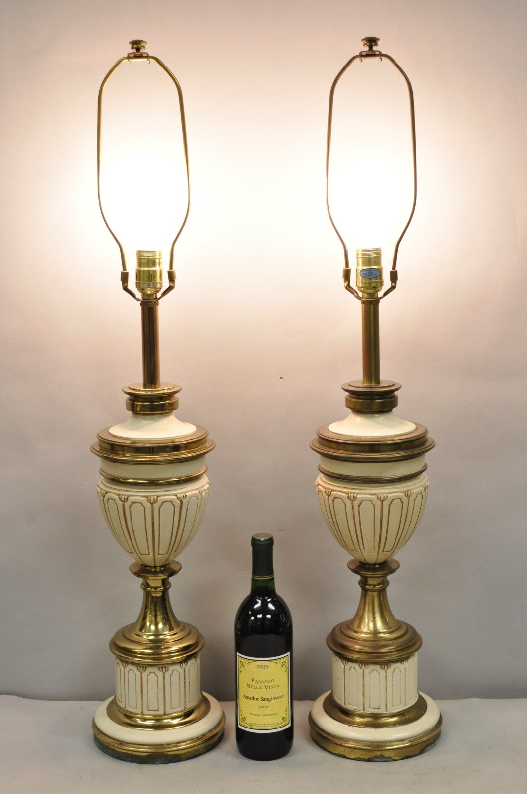 Vintage Stiffel Empire Neoclassical Style Urn Form Brass Table Lamps - a Pair