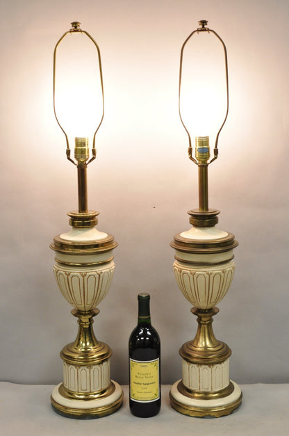 Vintage Stiffel Empire Neoclassical Style Urn Form Brass Table Lamps - a Pair