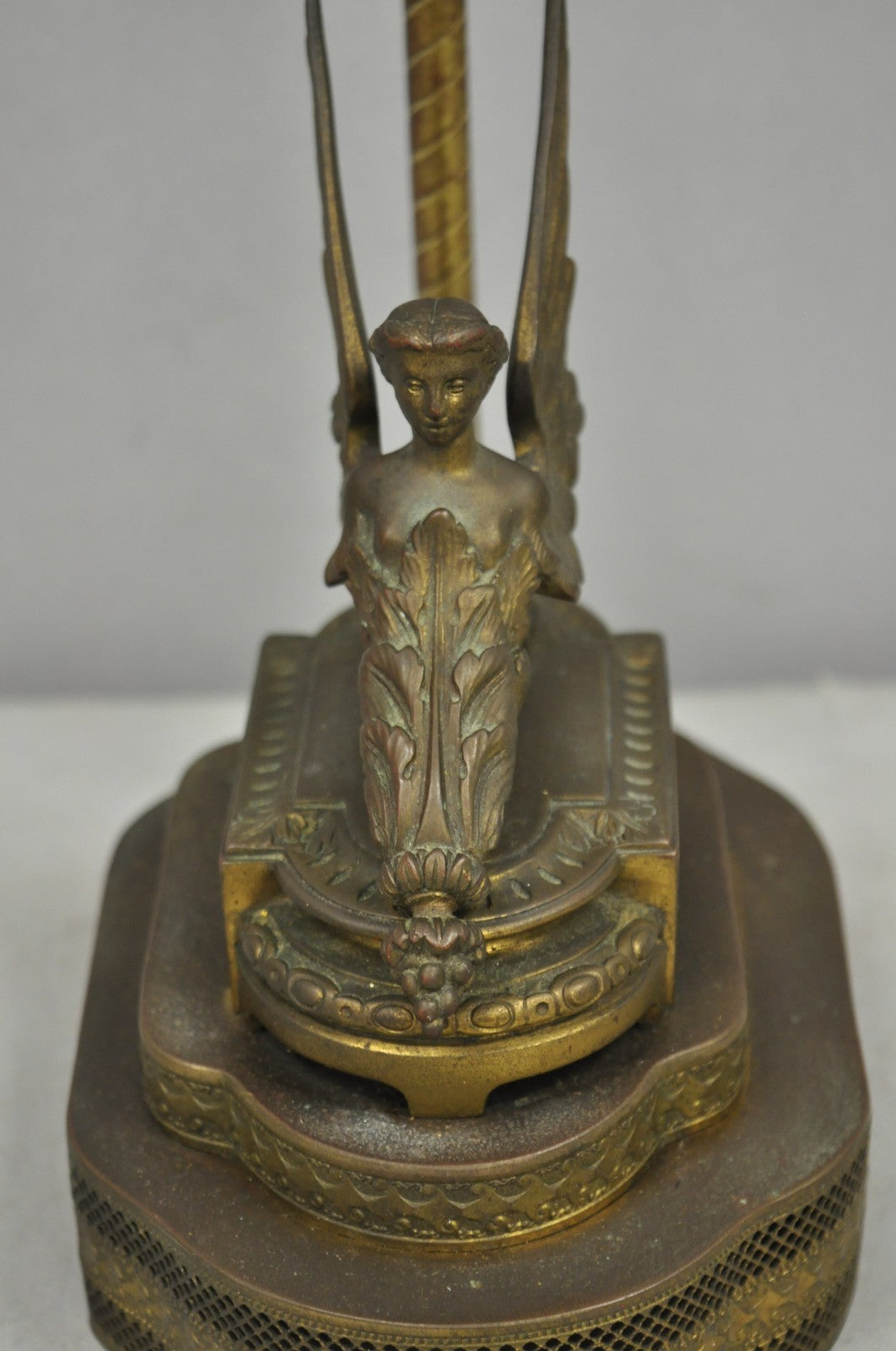 Antique French Victorian Neoclassical Small Gilt Brass Winged Maiden Table Lamp