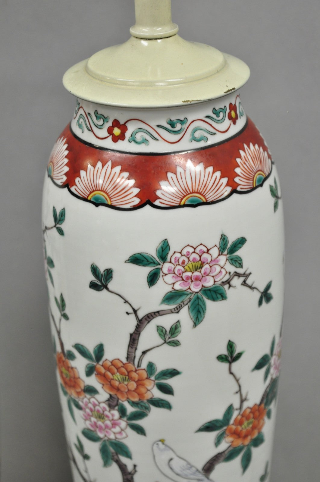 Vintage Chinoiserie Chinese Porcelain Jardinière Vase Flower Table Lamps - Pair