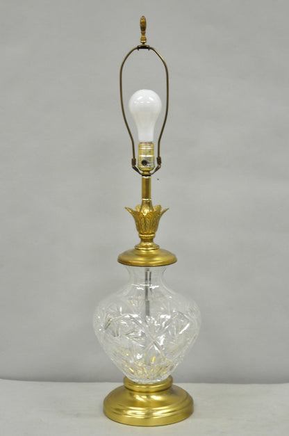 Vintage Victorian Style Etched Crystal Glass Ginger Jar Brass Table Lamp