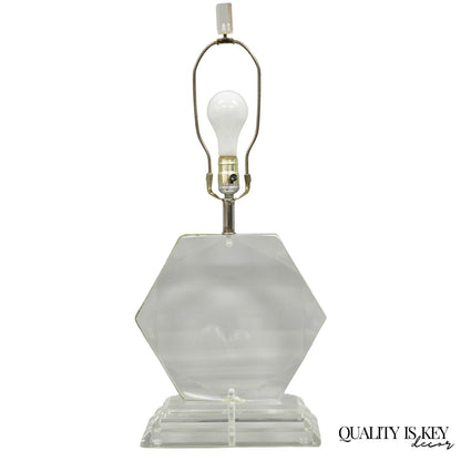 Vintage Mid Century Modern Faceted Hexagon Diamond Clear Lucite Table Lamp