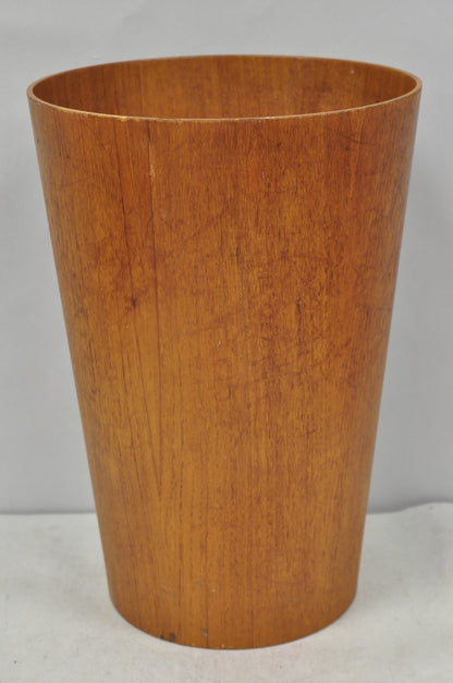 Vintage Mid Century Danish Modern Teak Wood Modernist Wastebasket Trash Can