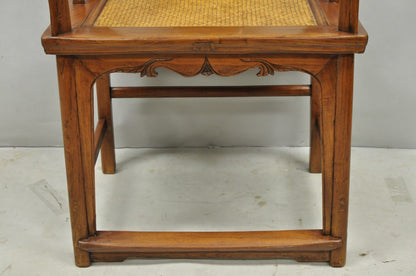 Antique Chinese Elm Hardwood Horseshoe Oriental Huanghuali Lounge Arm Chair