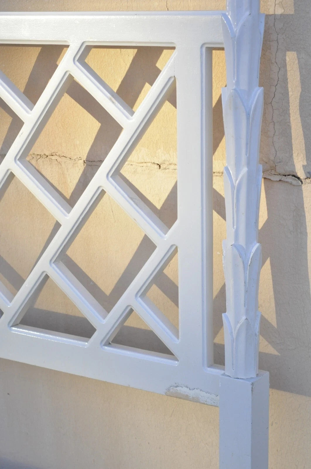 Vintage Hollywood Regency Faux Bois Bamboo Fretwork Tall Post King Bed Headboard