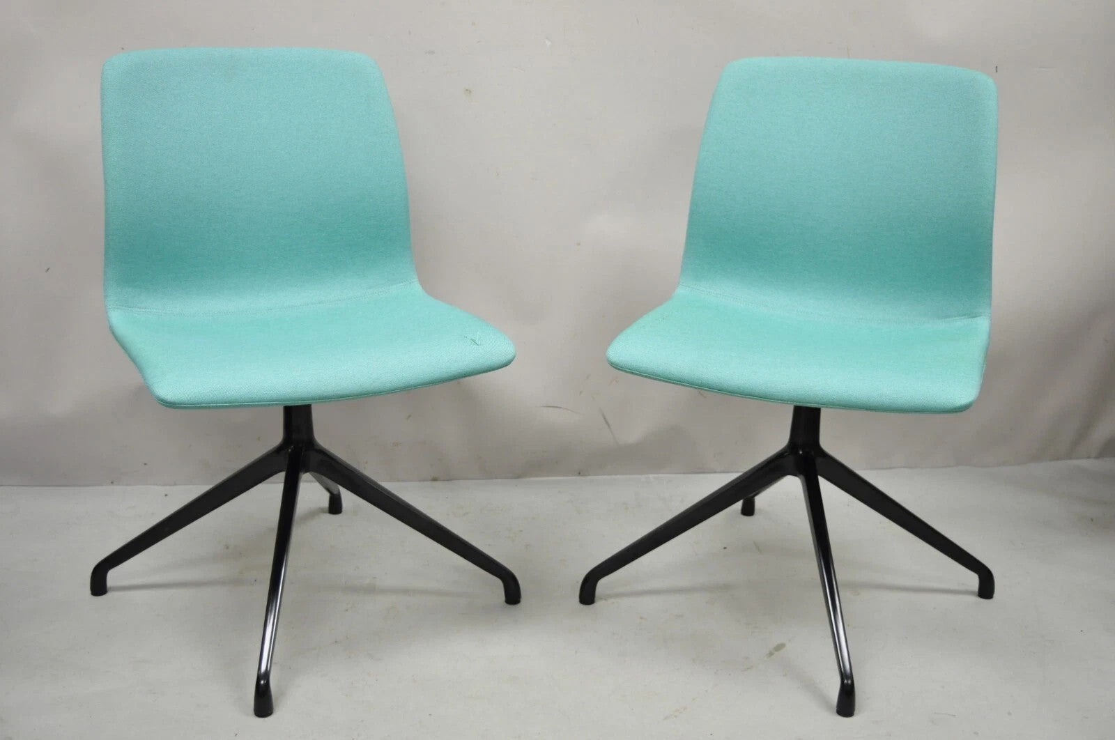 Contemporary Modern Hairpin Swivel Base Blue Upholstered Side Chair by OFS, Pair