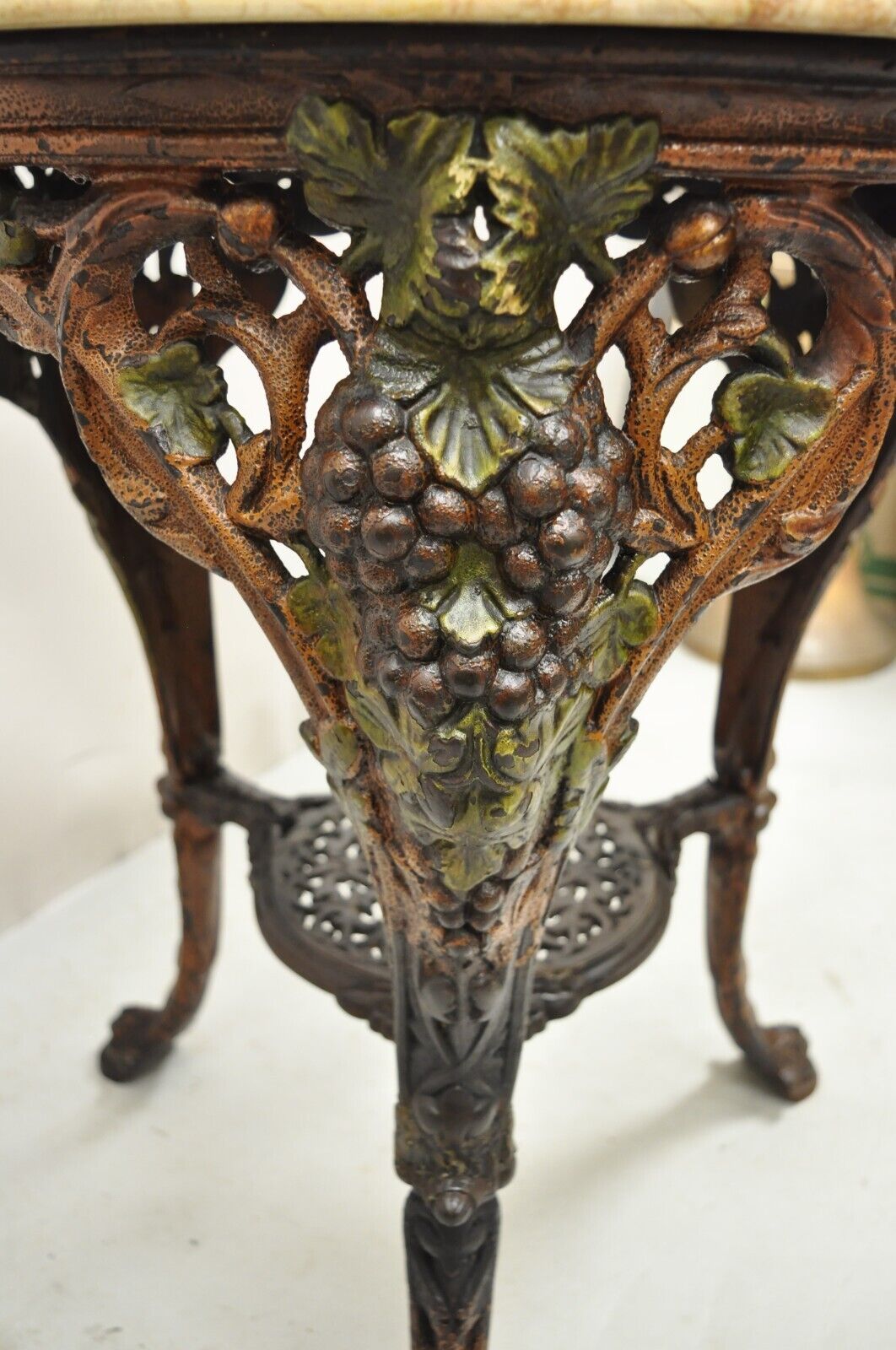 Antique English Victorian Cast Iron Round Marble Top Pub Table