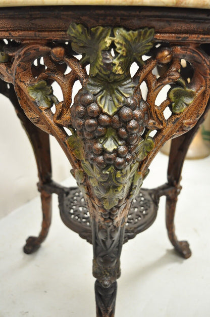 Antique English Victorian Cast Iron Round Marble Top Pub Table