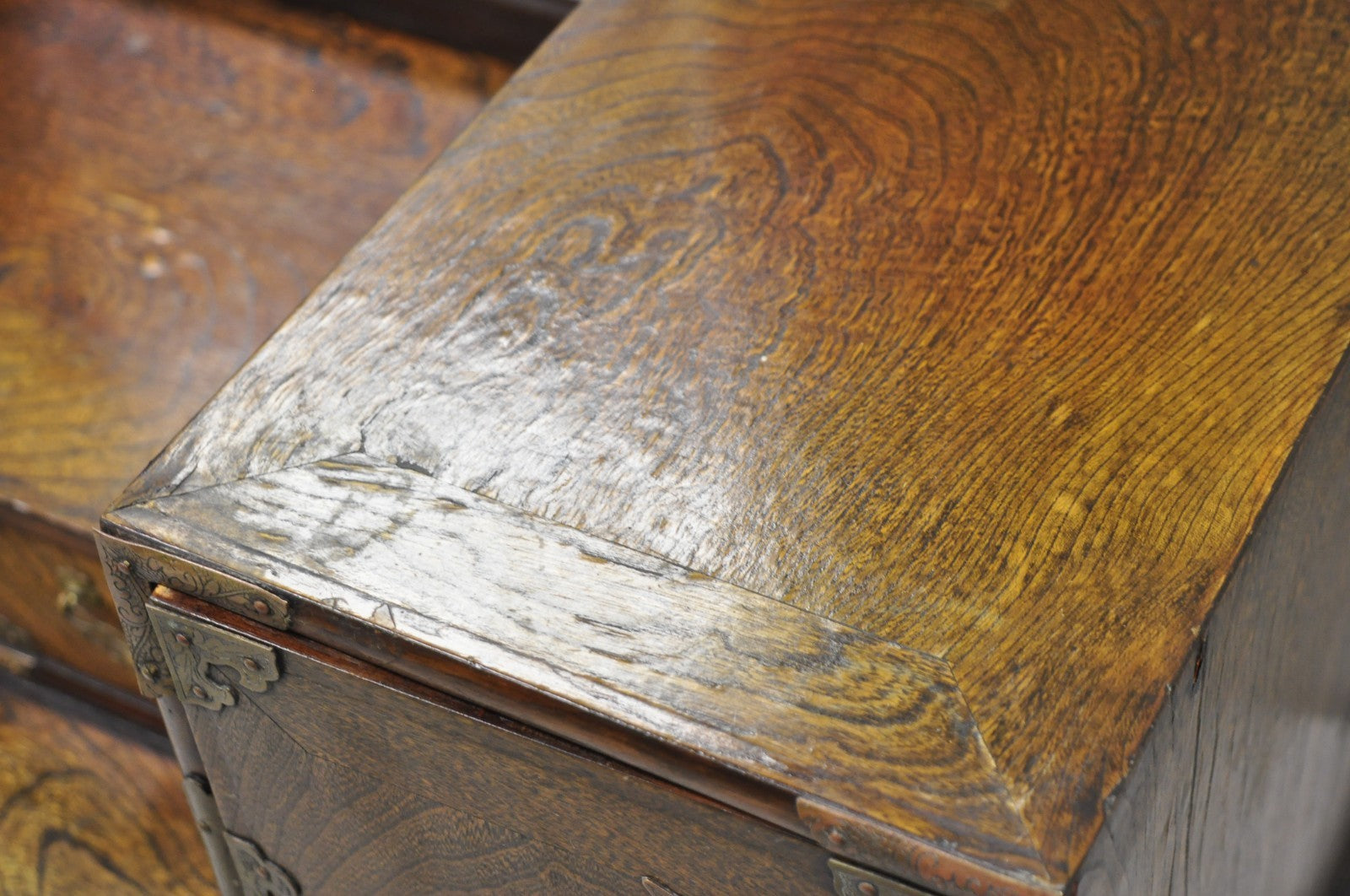 Antique Japanese Wood & Brass Small Low Kyodai Vanity Dressing Table with Mirror