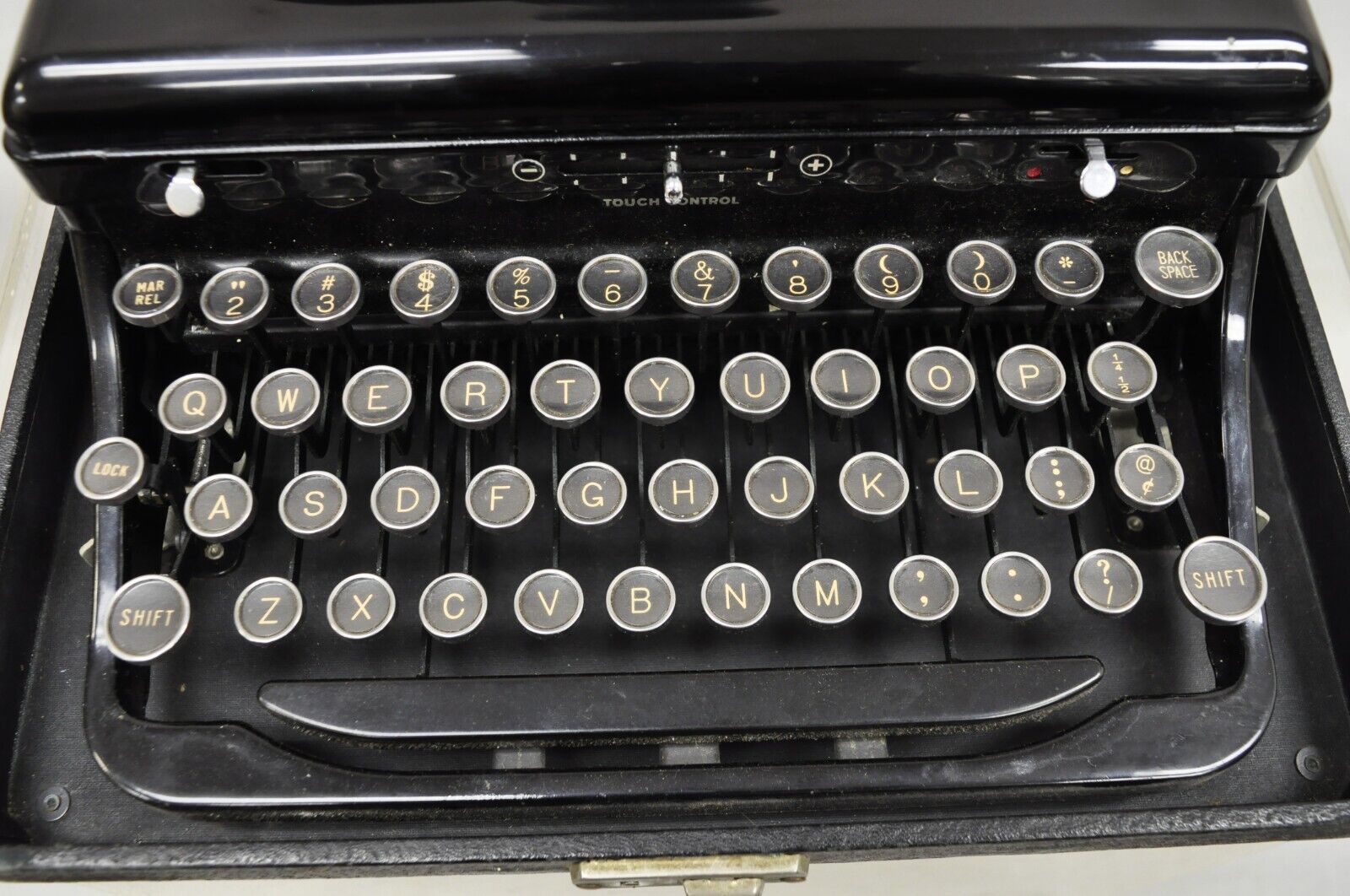 Royal Model O Touch Control Glossy Black Portable Manual Typewriter in Case