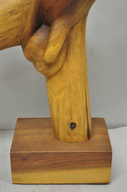 Vintage Mid Century Modern 19" Male Nude Abstract Solid Carved Wood Sculpture