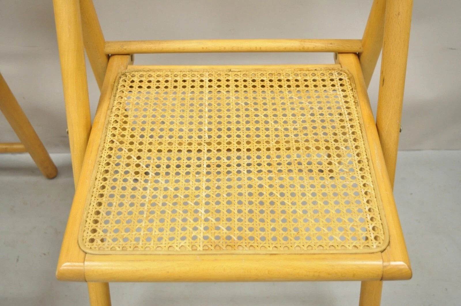 Vintage Habitat England Mid Century Modern Bentwood & Cane Folding Chairs - Pair