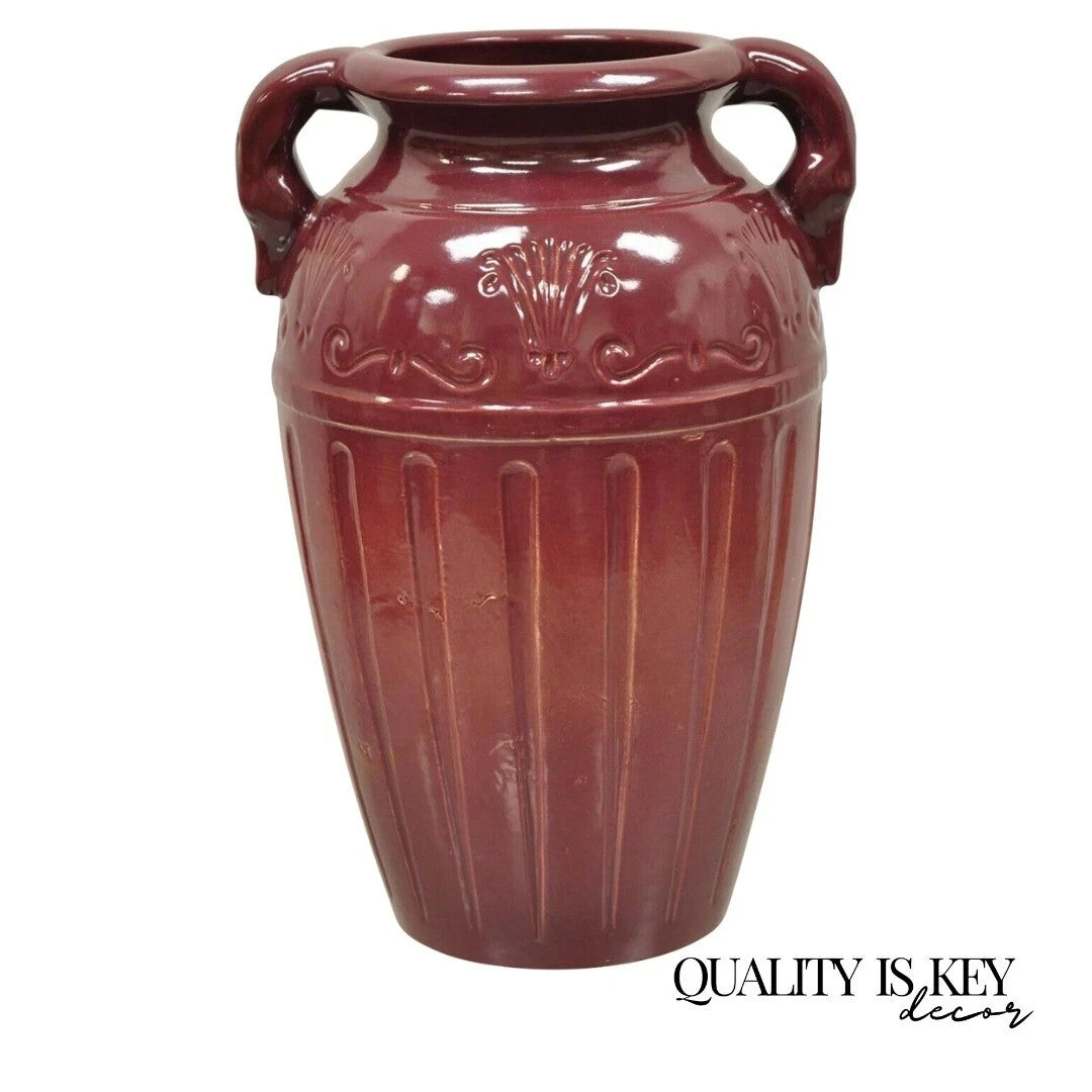 Antique R.R.P Co Roseville, OH Red Stoneware Twin Handle 14" Red Jug Vase Vessel