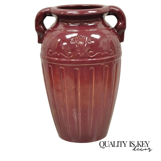 Antique R.R.P Co Roseville, OH Red Stoneware Twin Handle 14" Red Jug Vase Vessel