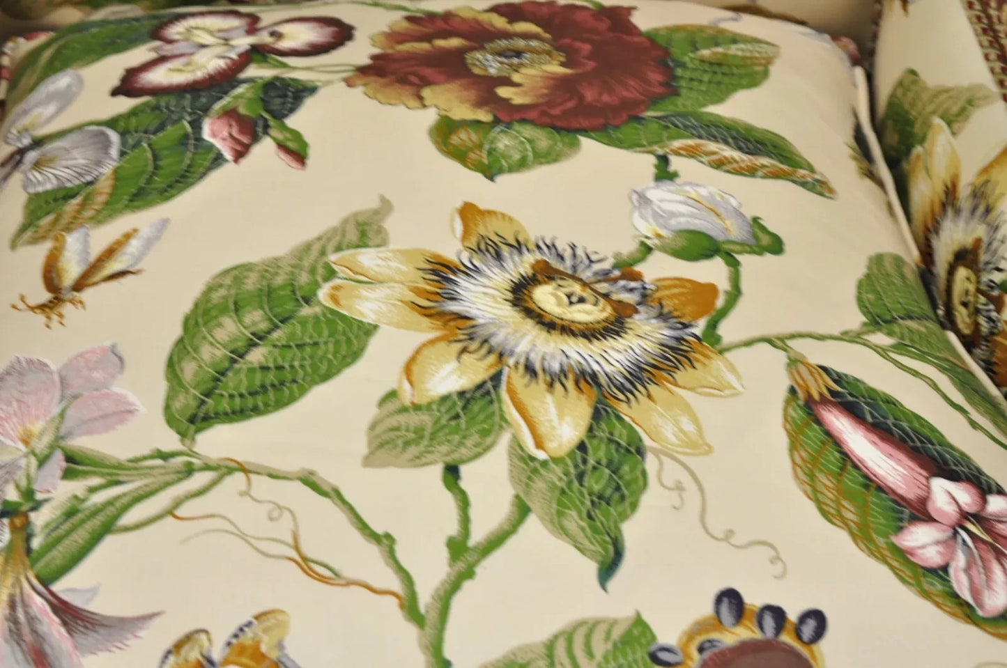 Vintage French Regency Style Floral Print Mahogany Bergere Lounge Chairs - Pair