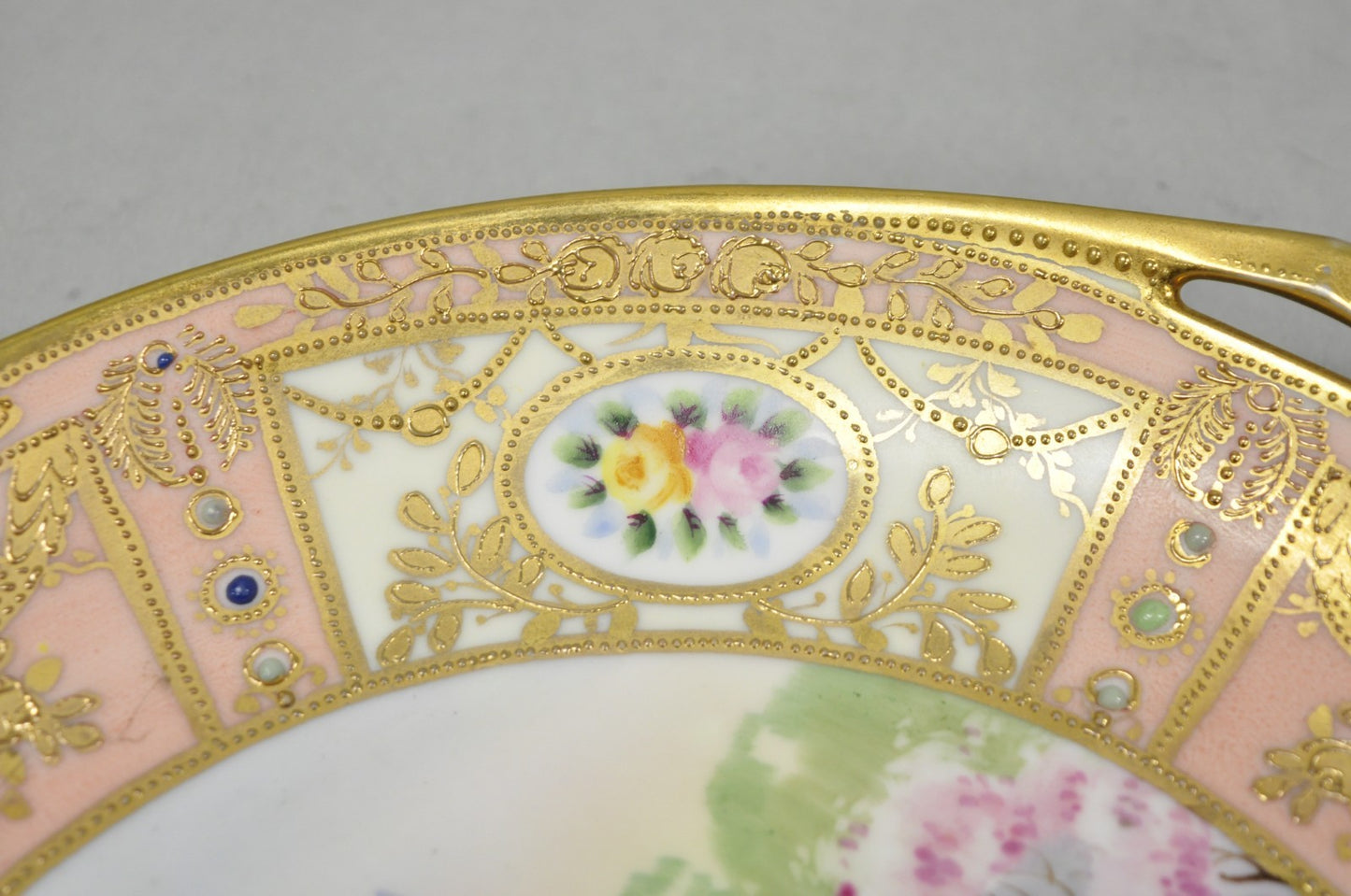 Antique Nippon Hand Painted Porcelain Gold Gilt Swan & Lake Scene Cabinet Plate