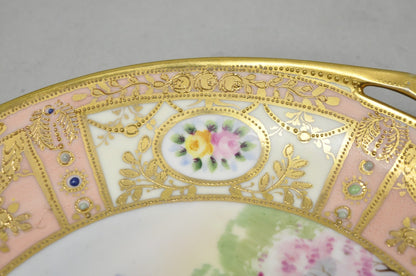 Antique Nippon Hand Painted Porcelain Gold Gilt Swan & Lake Scene Cabinet Plate