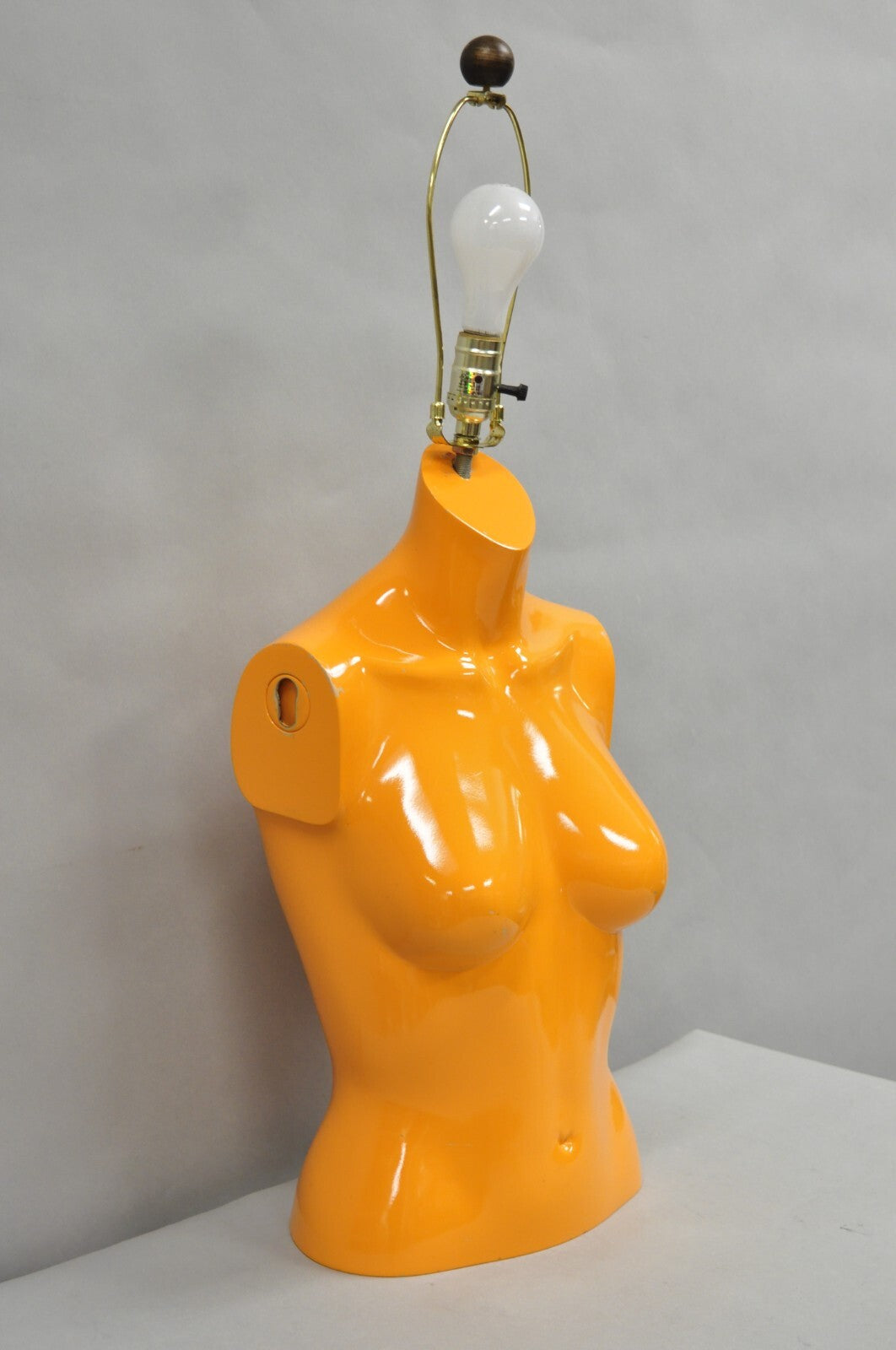 Vintage Modern Pop Art Orange Fiberglass Mannequin Female Nude Torso Table Lamp