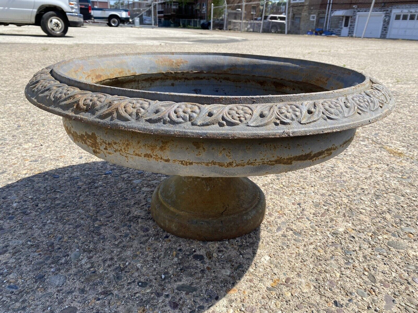 Cast Iron Low and Wide 34" Round French Style Outdoor Garden Planter