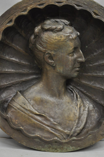 Antique Italian Woman Bust Large 25" Bronze Relief Repousse Monument Plaque