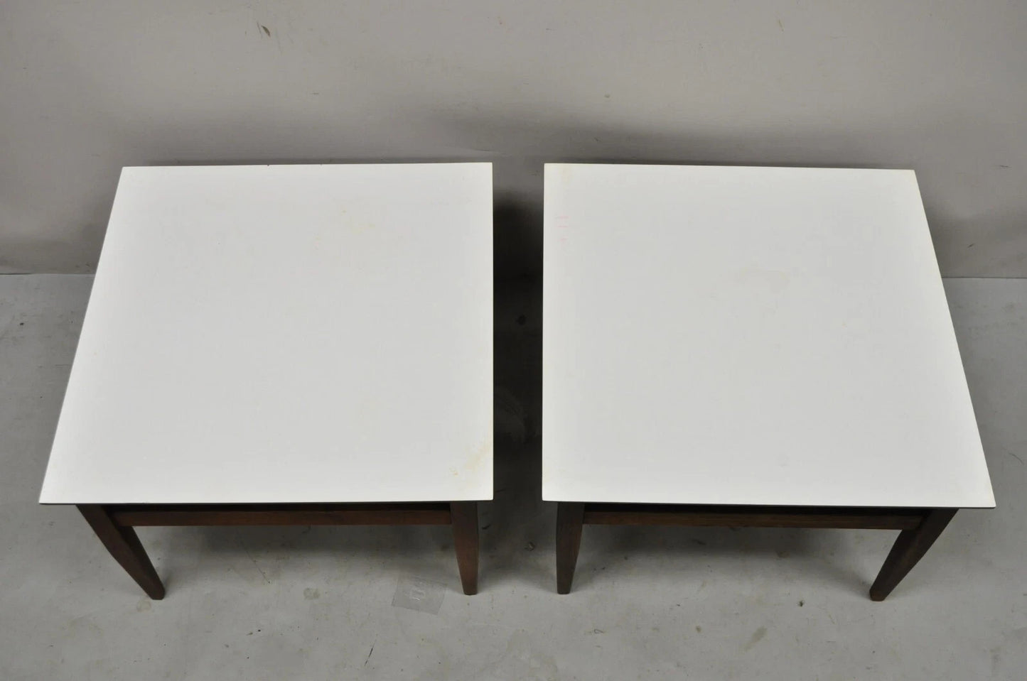 Vintage Mid Century Modern Walnut Base Laminate Top Low Side Tables - a Pair