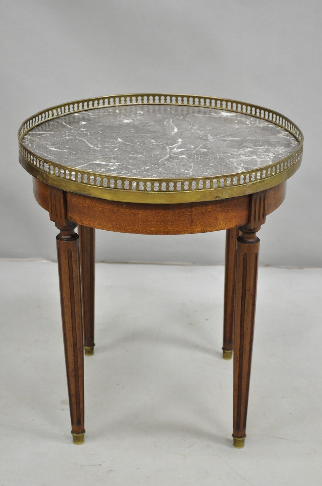 Antique French Louis XVI Round Marble Top Small Bouillotte Drinks Side Table