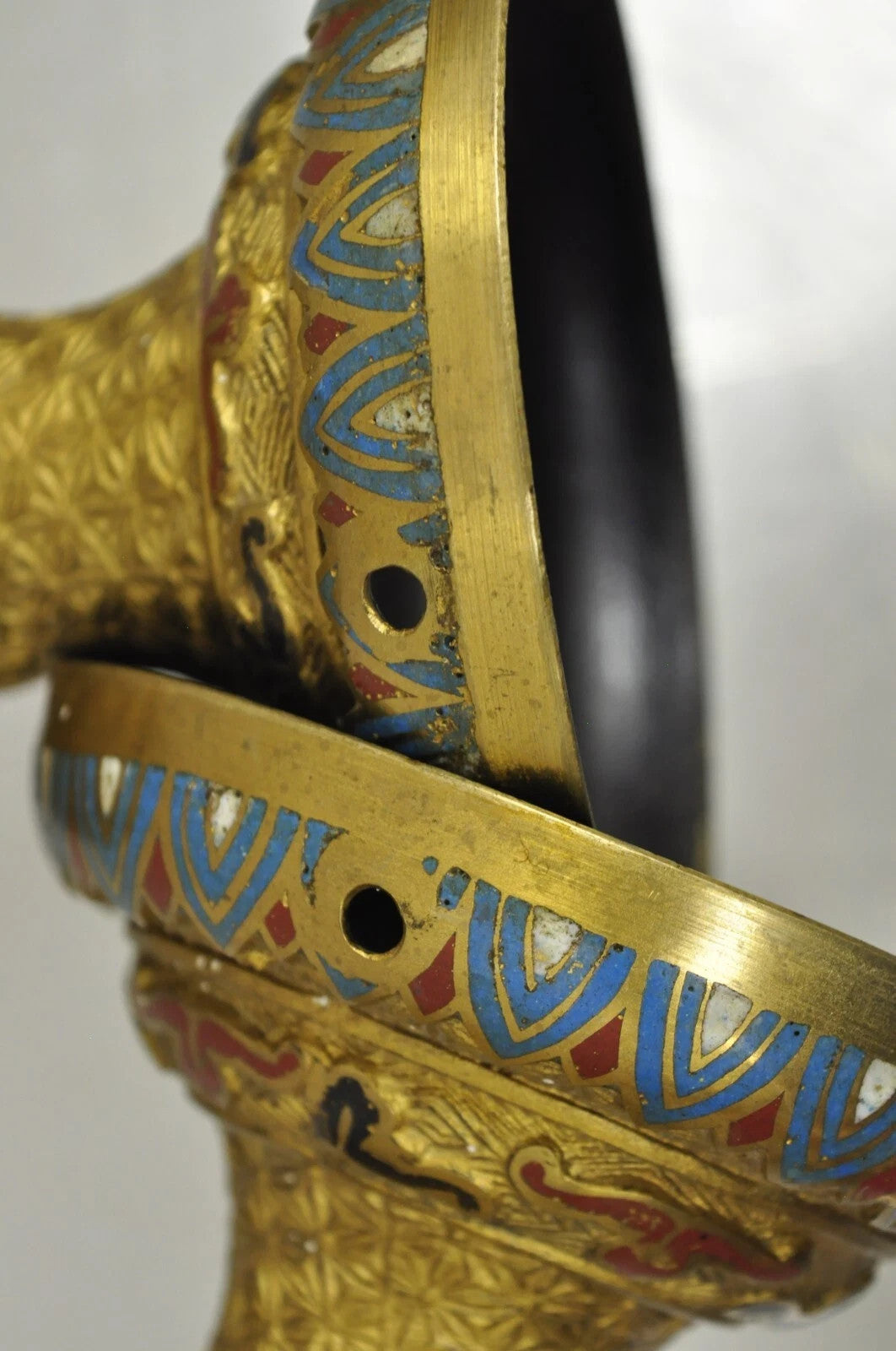 Vintage Japanese Cloisonne Enamel 13" Brass Bronze Candlestick Lamp Base - Pair