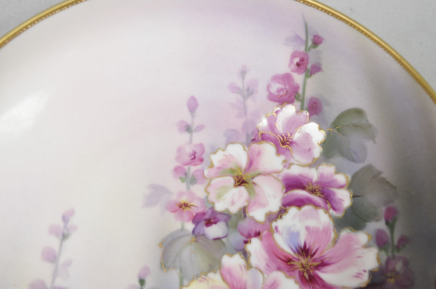 Antique Nippon Hand Painted Pink Wisteria Flower Porcelain Dish w / Handles