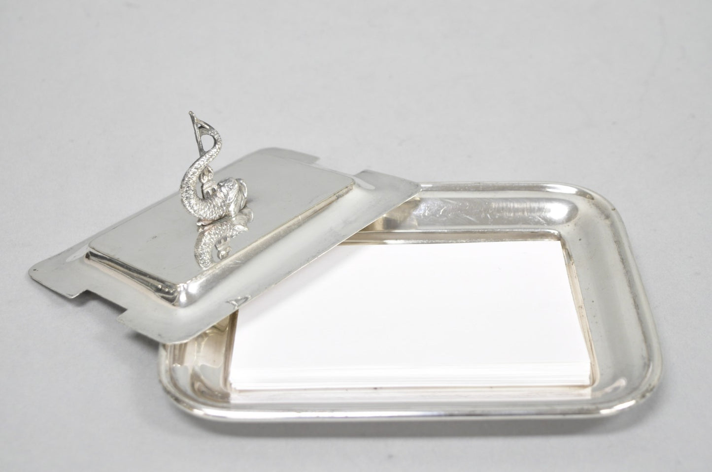 Antique English Regency Silver Plated Serpent Dolphin Desk Dish Note Holder