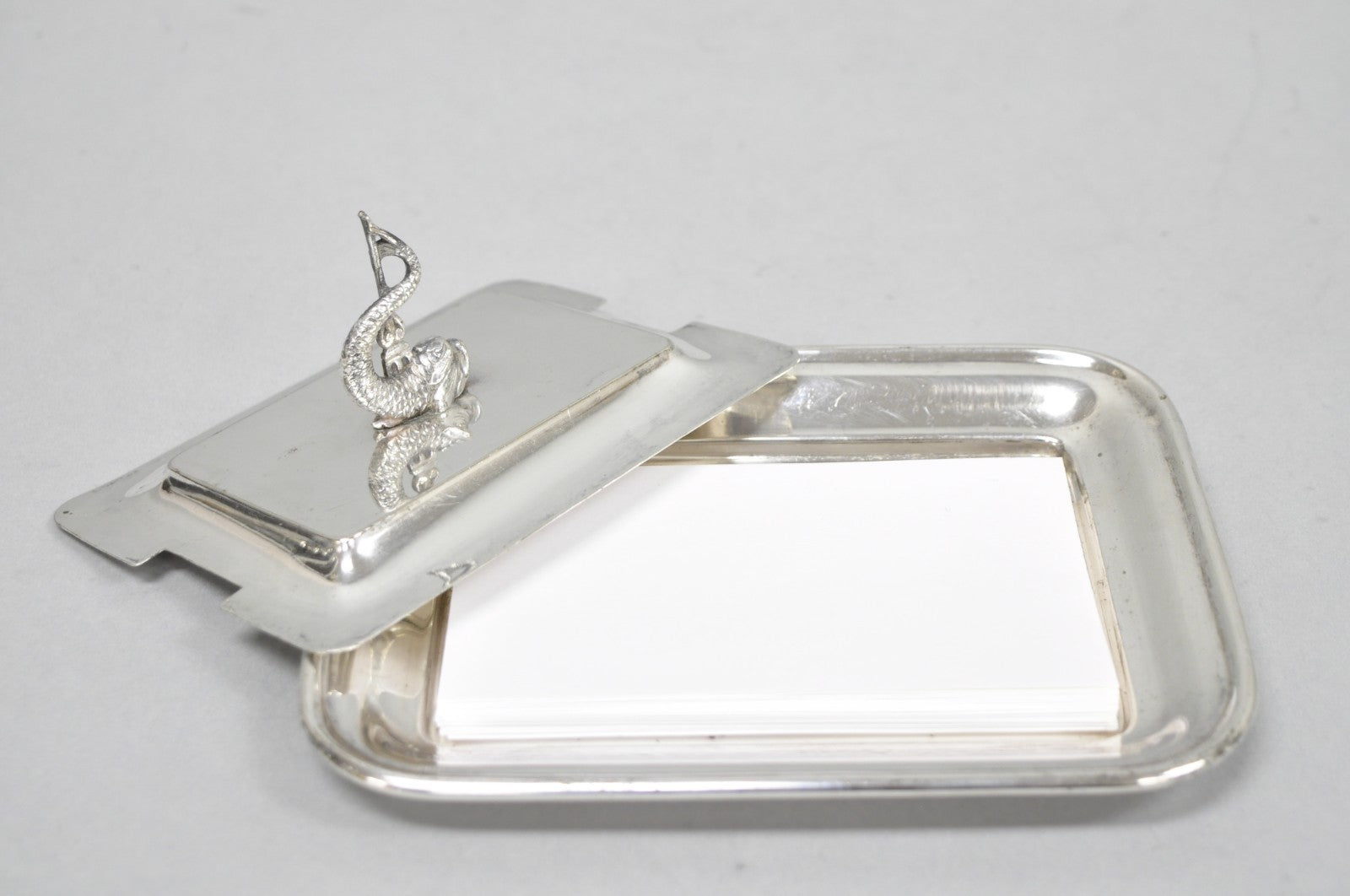 Antique English Regency Silver Plated Serpent Dolphin Desk Dish Note Holder