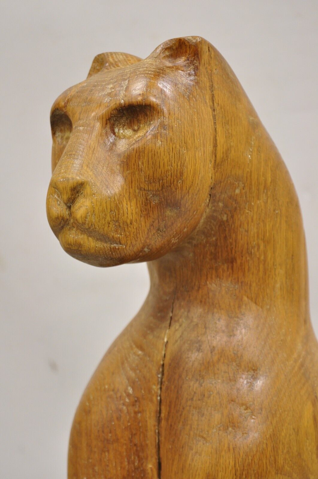 Vintage Mid Century Modern Solid Carved Wood 24" Cat Art Sculpture