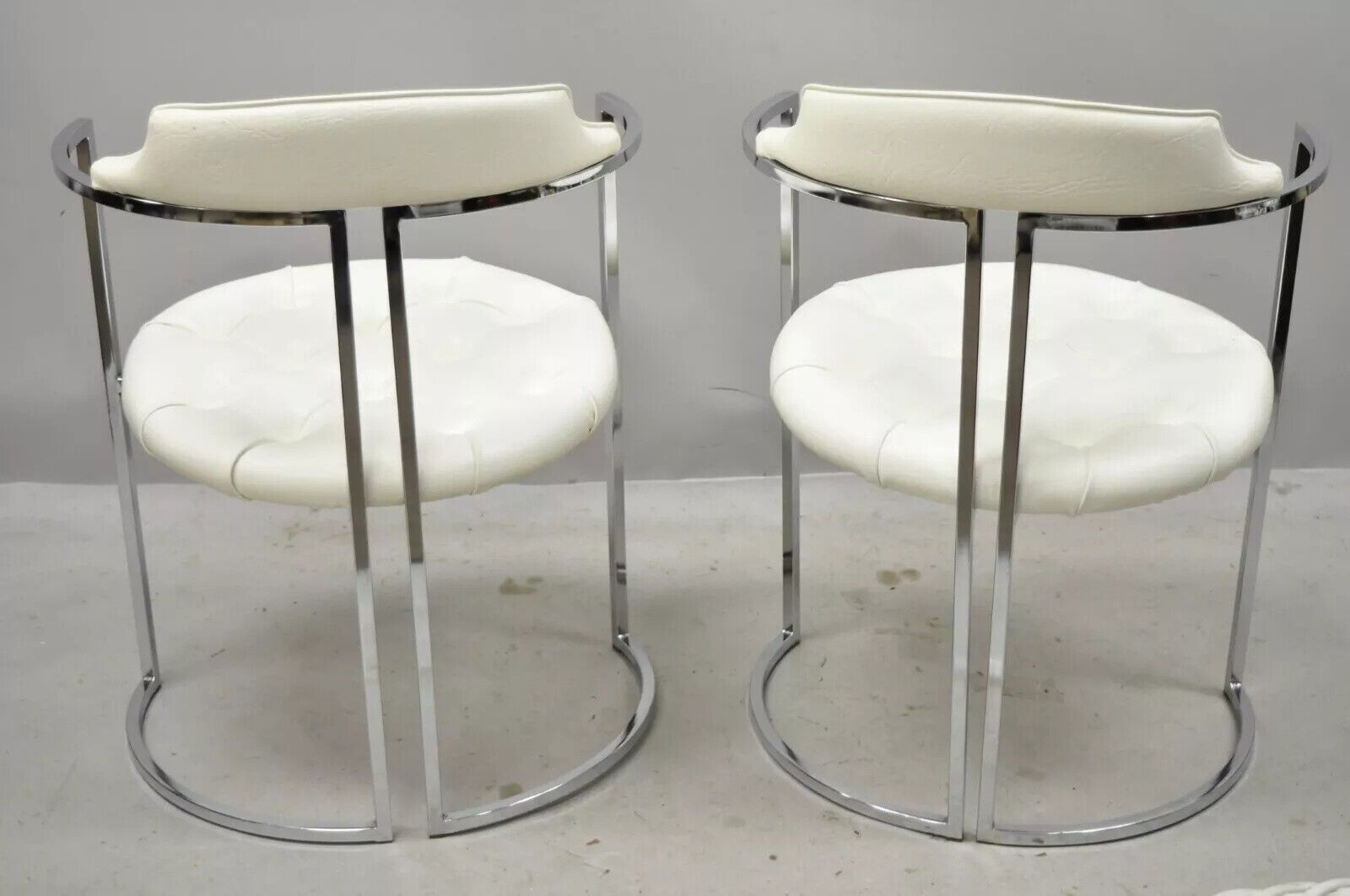 Vintage Daystrom Mid Century Modern Chrome White Vinyl Dining Chairs - Set of 4