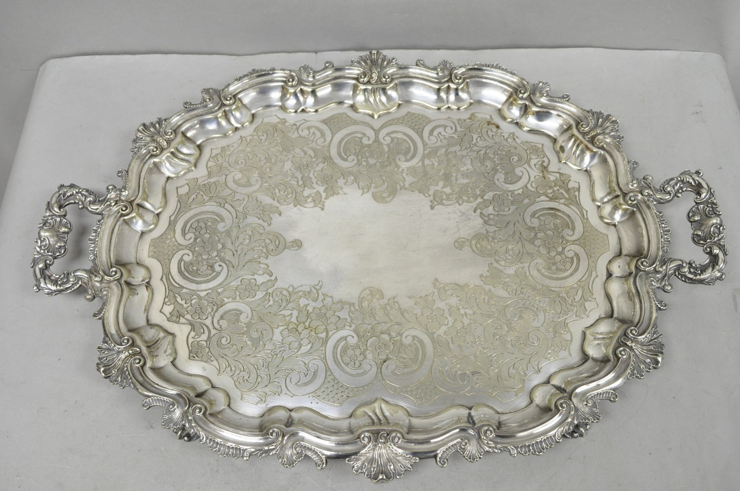 Antique Gorham English Victorian Silver Plated Scalloped Serving Platter Tray