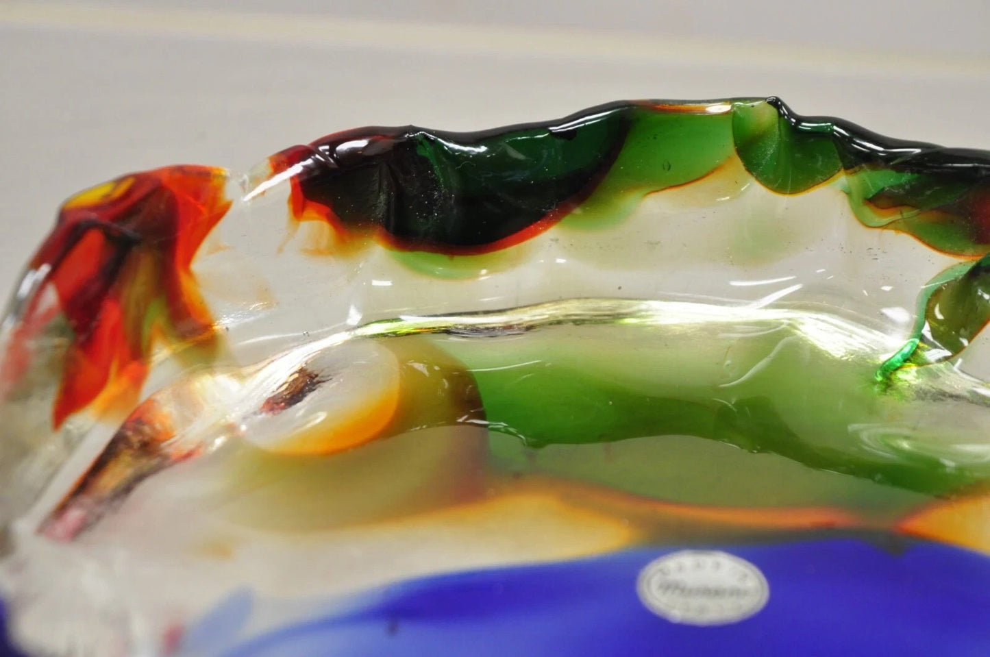 Vintage Mid Century Modern Italian Murano Blue Green Art Glass Ashtray Catchall