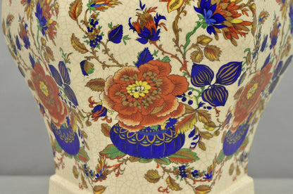 Vintage Oriental Porcelain Hexagonal Flower Decorated Ginger Jar Table Lamp