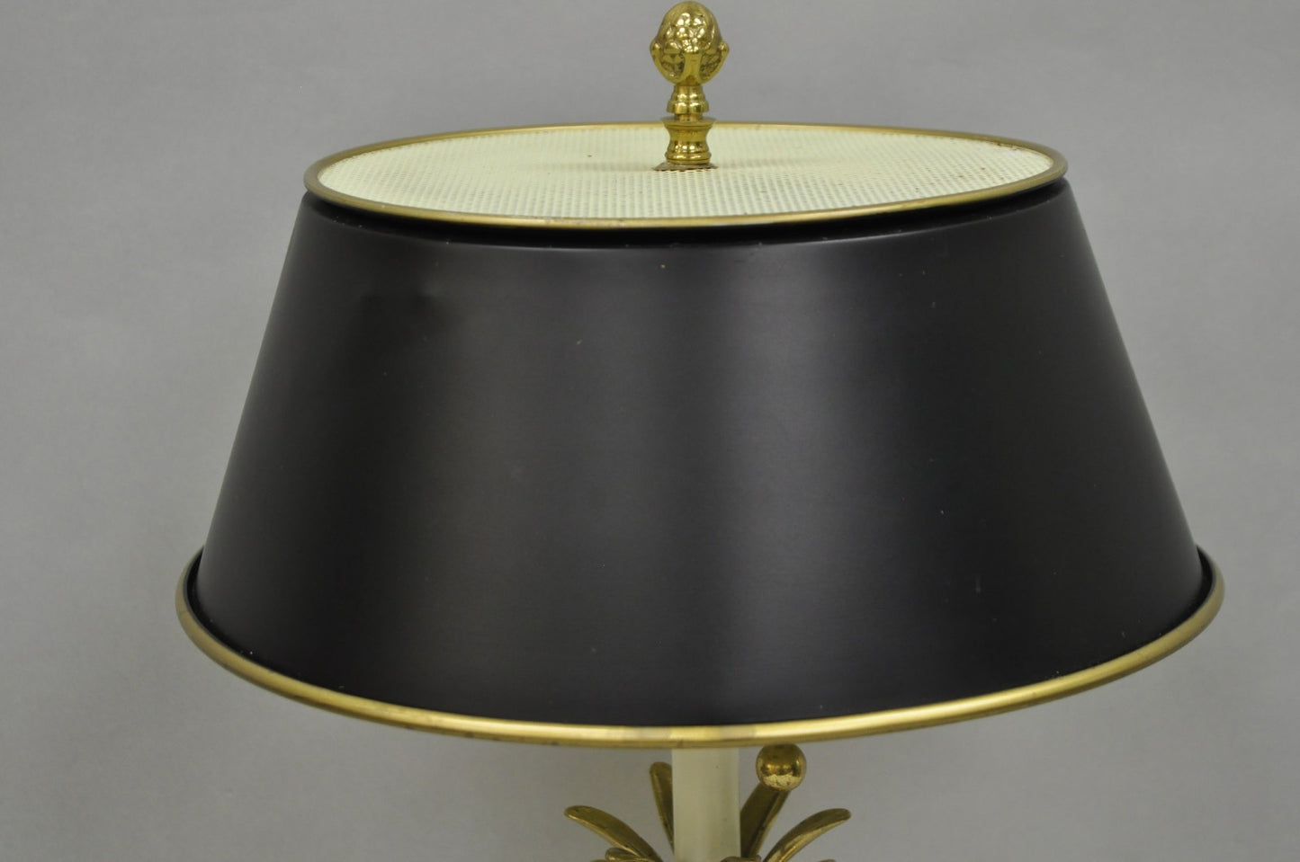 Chapman Hollywood Regency Brass Pineapple Tole Metal Black Shade Table Lamp
