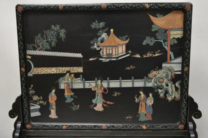 Vintage Chinese Black Lacquer Oriental Fireplace Screen Fire Screen Divider