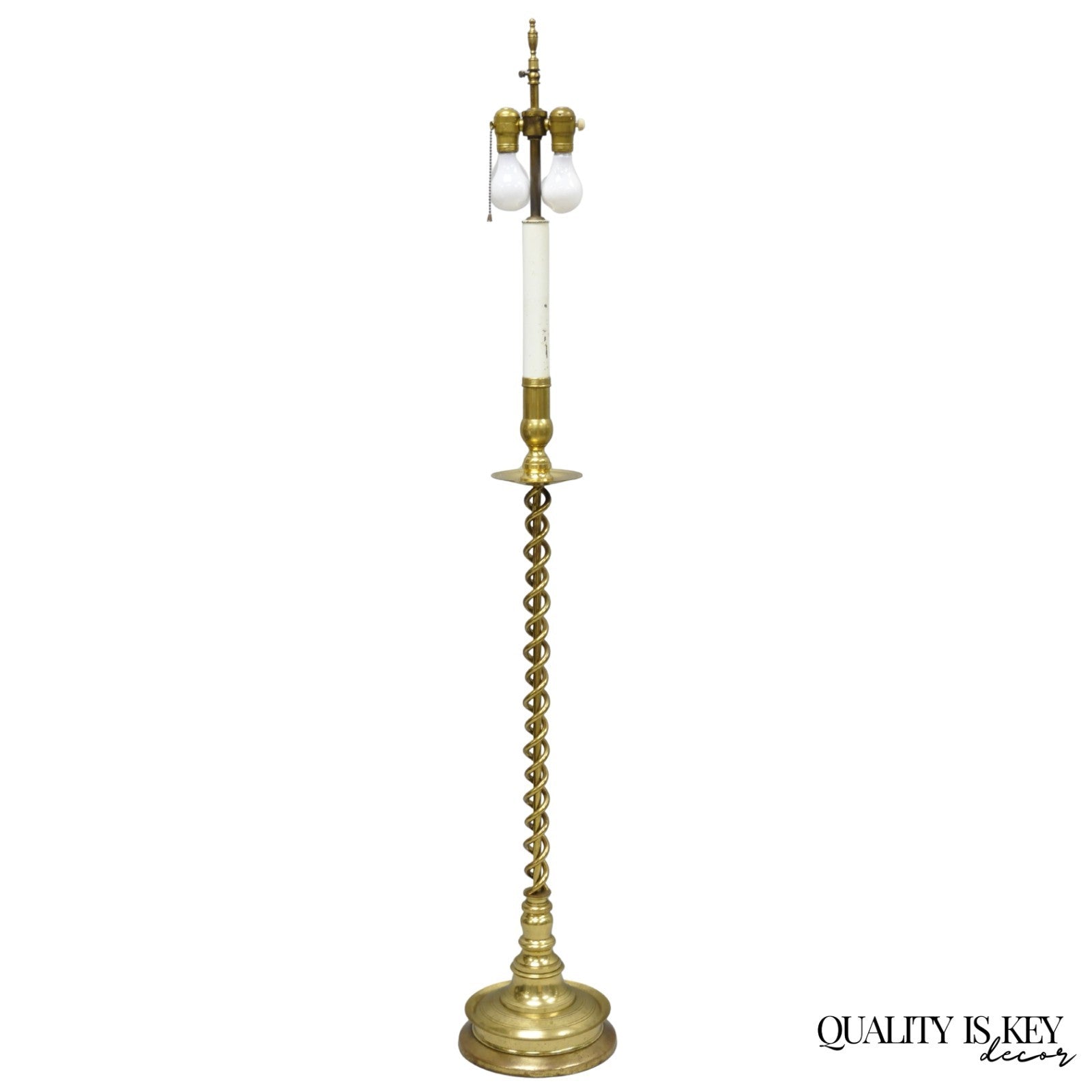 Vintage English Brass Spiral Barley Twist Candlestick Pole Floor Lamp