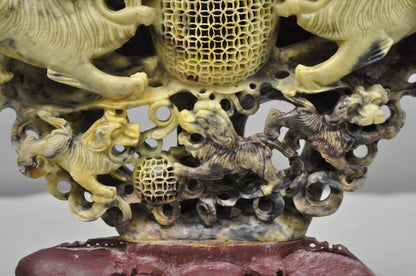 Vintage Chinese Carved Soapstone Foo Dog Figural Incense Burner Sculpture