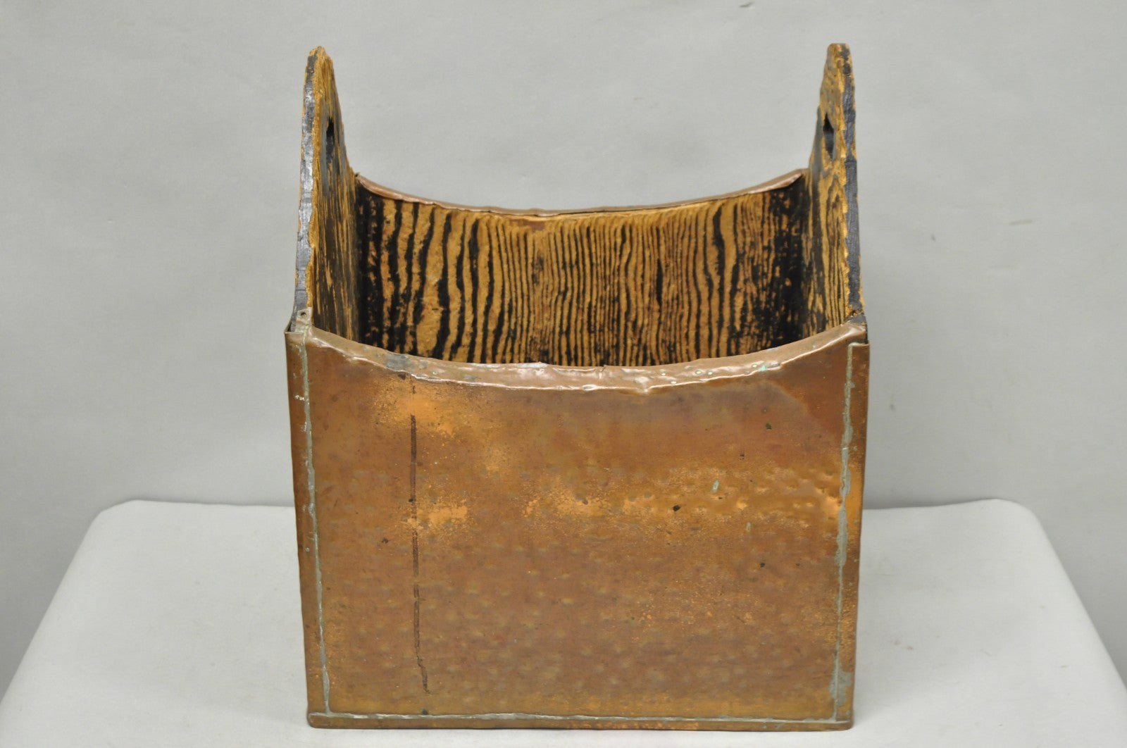 Antique French Country Primitive Copper & Wood Black Grain Painted Grain Bin
