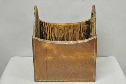 Antique French Country Primitive Copper & Wood Black Grain Painted Grain Bin