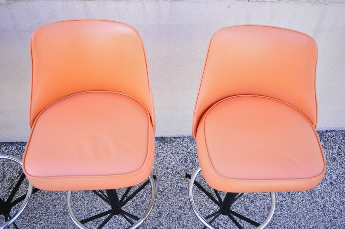 Mid Century Modern Atomic Era Vinyl Metal Adjustable Swivel Barstools - Set of 4