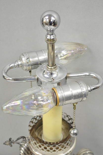 Antique English Regency Silver Plated Converted Oil Lamp Lion Mounted Table Lamp