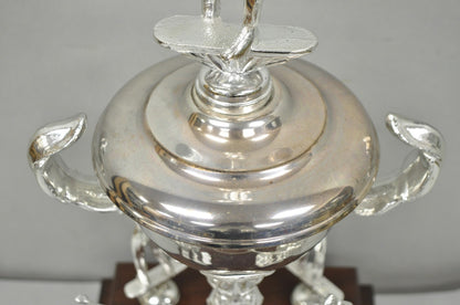 Vintage 1970s Silver Metal & Wood Figural Golf Trophy Award Cup John Sanzari