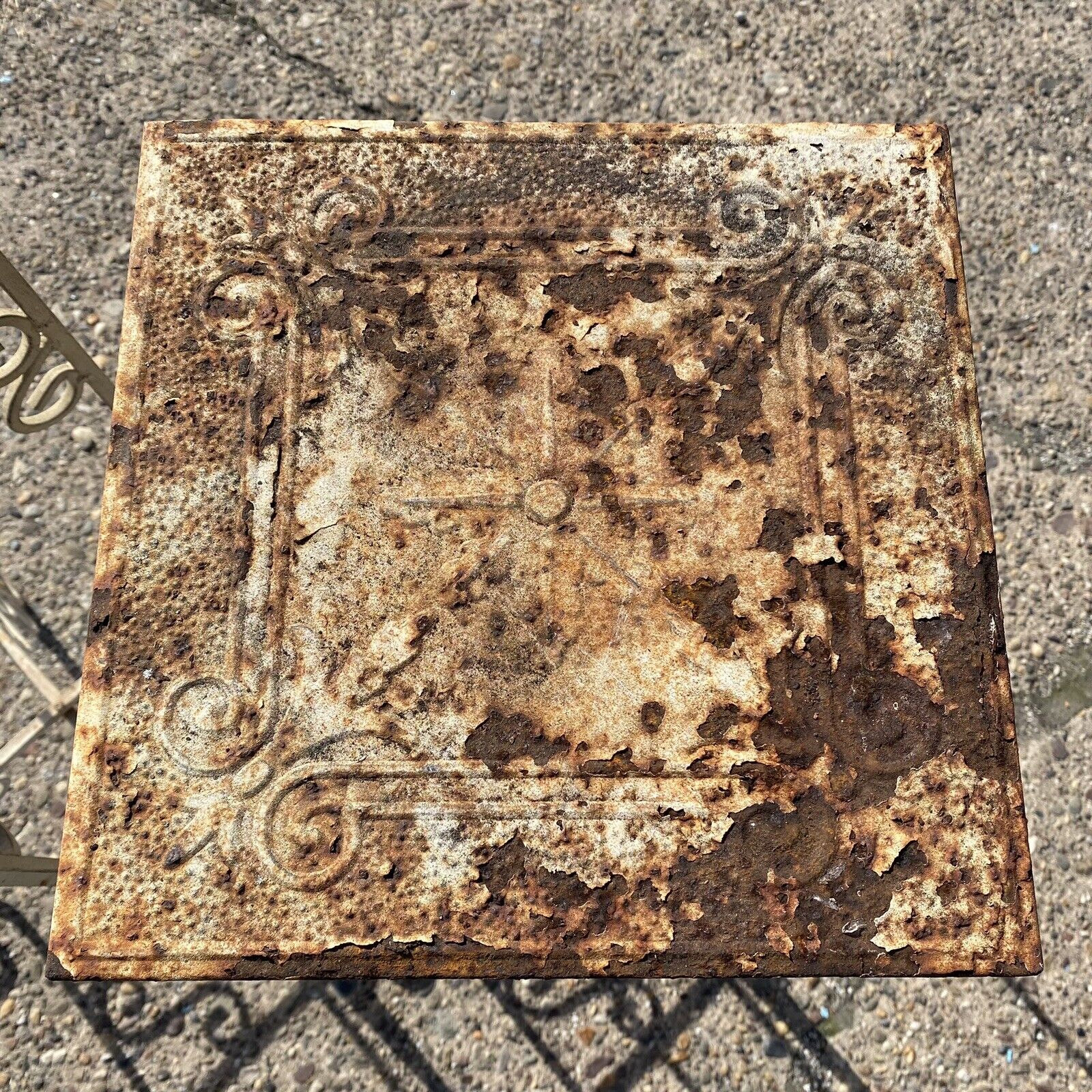 Metal Side Tables of Victorian Style Reclaimed Embossed Metal Celling Tin - Pair