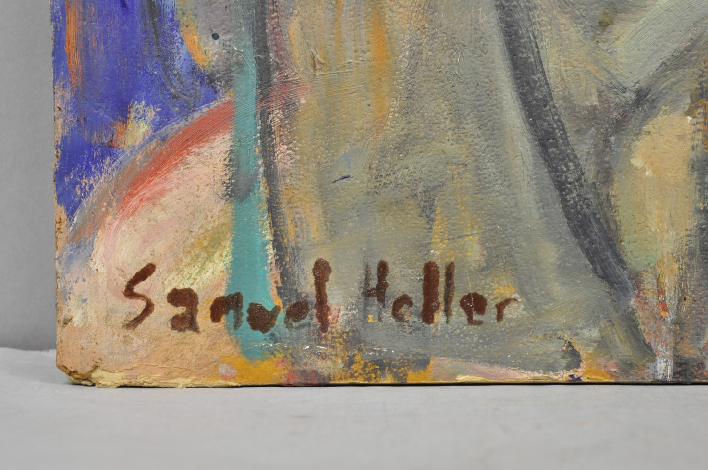 Vintage Samuel Heller "Family Portrait with Child" Oil on Board Painting, Signed