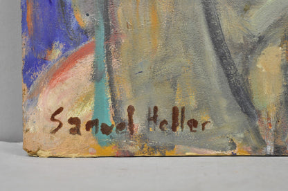 Vintage Samuel Heller "Family Portrait with Child" Oil on Board Painting, Signed